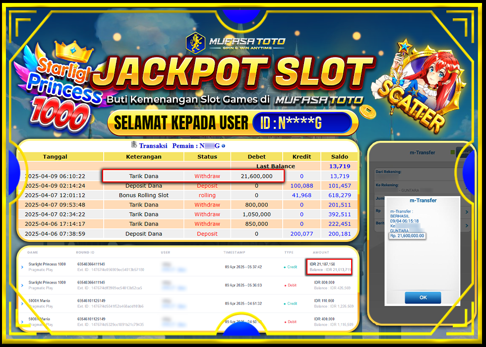 MUFASATOTO JACKPOT PRAGMATIC PLAY Rp.21.600.000 | LUNAS