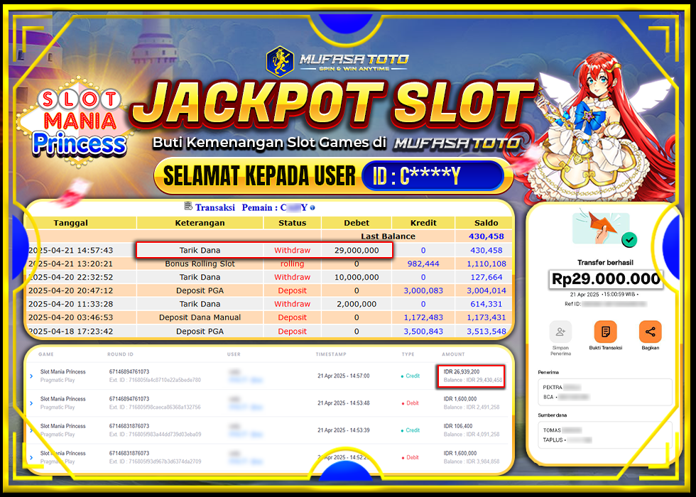 MUFASATOTO JACKPOT PRAGMATIC PLAY Rp.29.000.000 | LUNAS