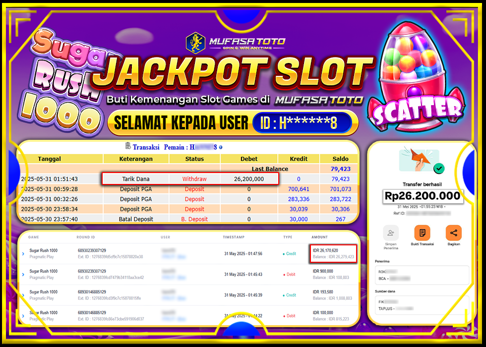 MUFASATOTO JACKPOT PRAGMATIC PLAY Rp.26.200.000 | LUNAS
